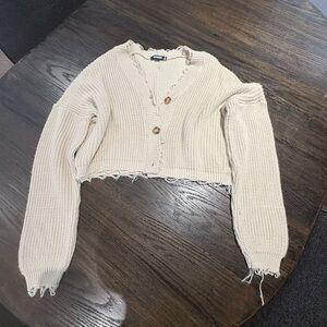 Missguided Cream Button-Up Cropped Cardigan